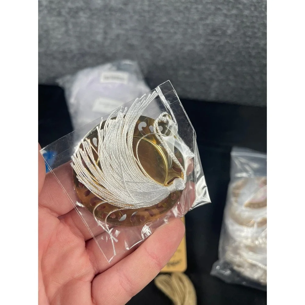50PCS Baby Shower Souvenir Set Gold Thank You Medallions Organza‎ Bags Jute Tags